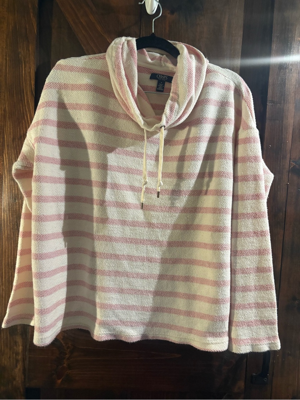 Chaps Pink and Cream Striped Cowl Neck Sweater
